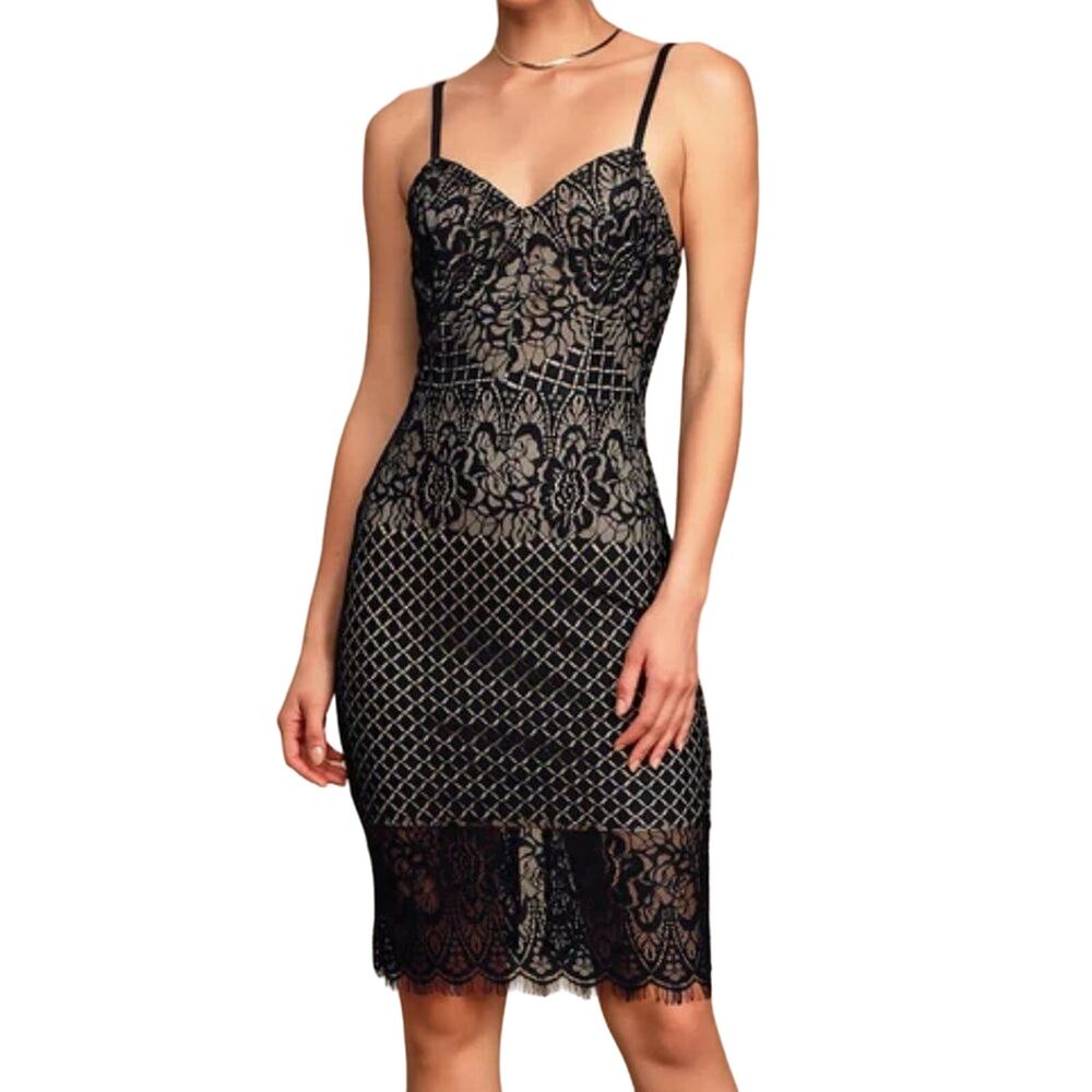 LULU'S | "Heartfelt Thoughts" Black Lace Sleeveless Bodycon‎ Midi Dress